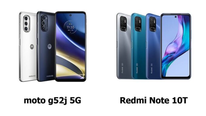 moto g52j 5G (Motorola) とRedmi Note 10T (Xiaomi) の違いを比較